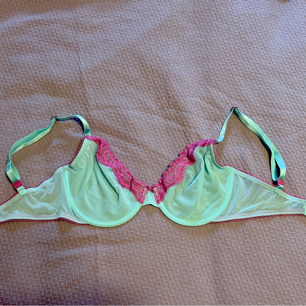 Victoria's Secret Mint and Pink Lace Bra